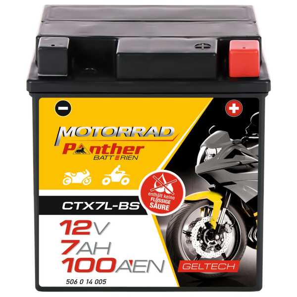 Panther Gel Motorradbatterie 7Ah 12V CTX7L-BS